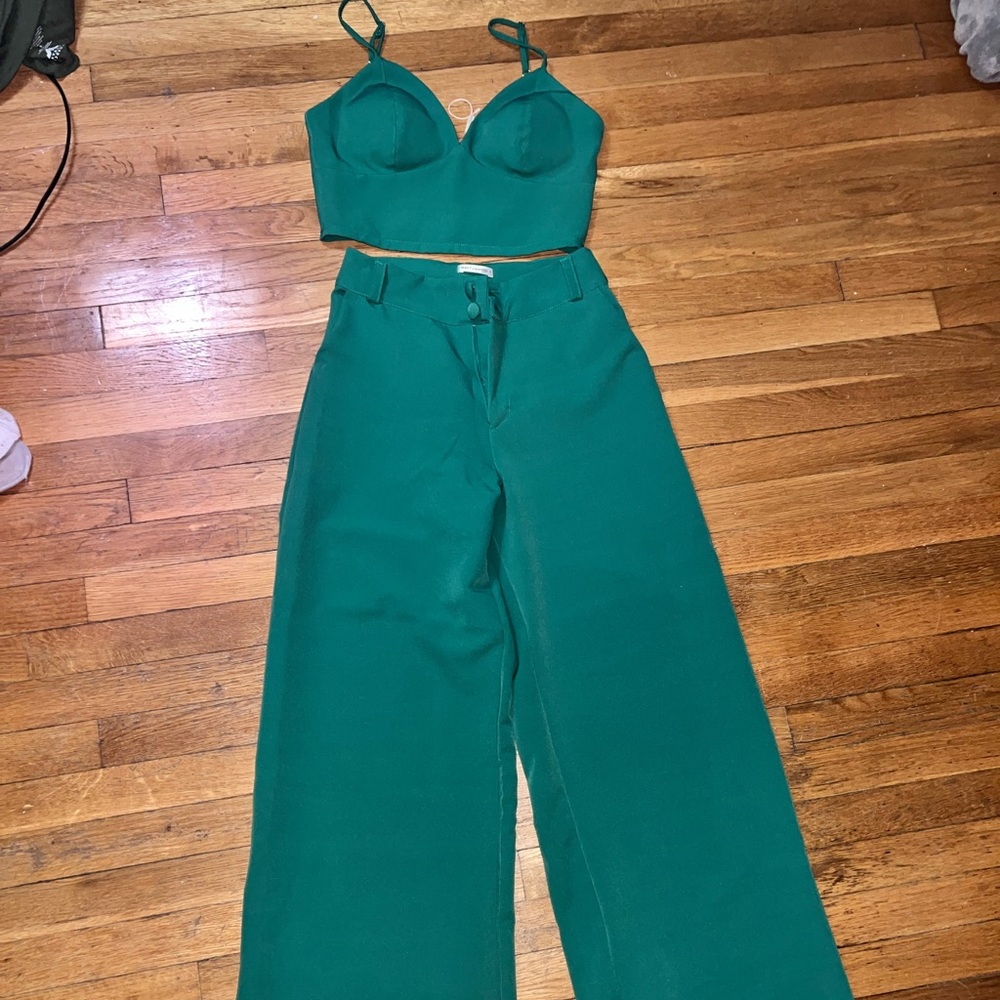 Two piece set bralette top and wide leg pants size small